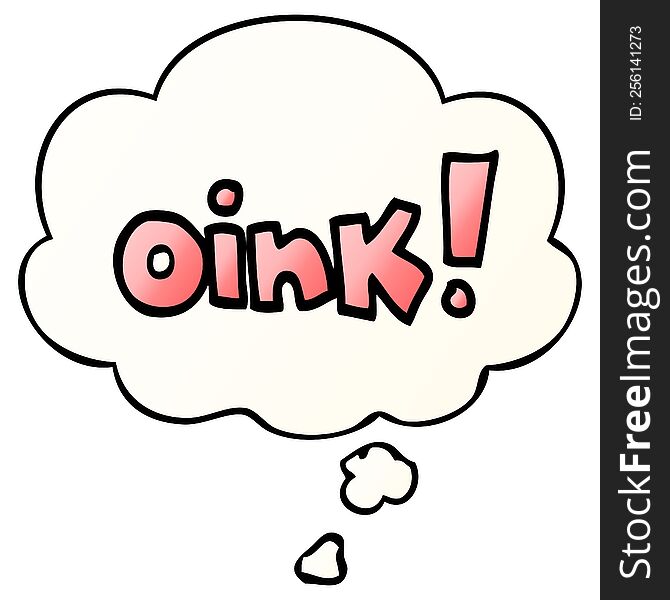 cartoon word oink with thought bubble in smooth gradient style