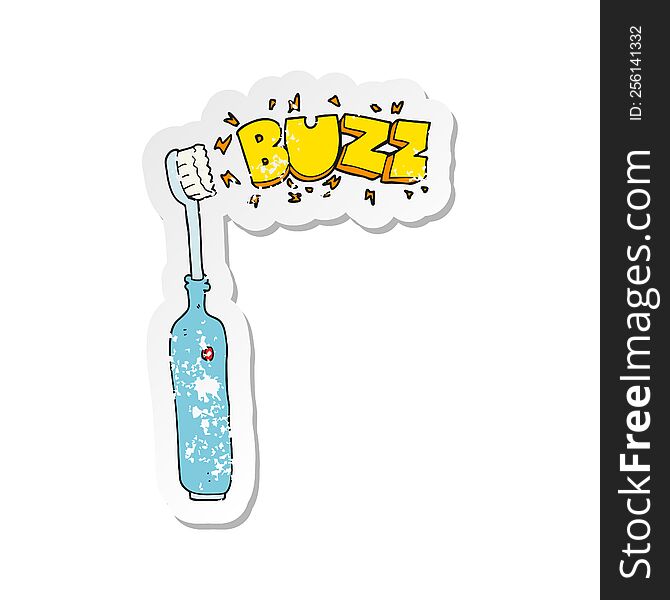 Retro Distressed Sticker Of A Cartoon Electric Tooth Brush