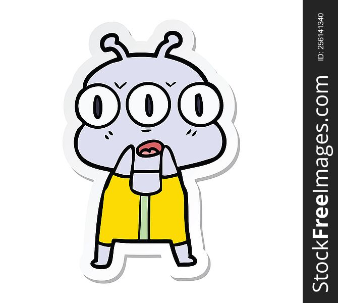 Sticker Of A Cartoon Three Eyed Alien