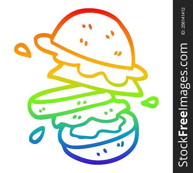 rainbow gradient line drawing of a cartoon burger