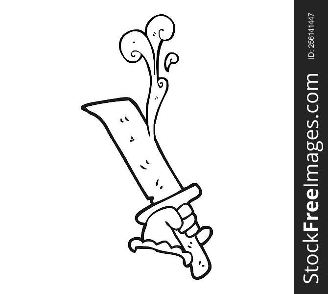 black and white cartoon hand with bloody dagger