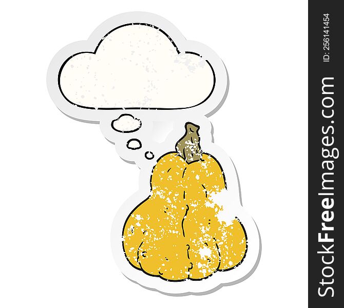 Cartoon Squash And Thought Bubble As A Distressed Worn Sticker