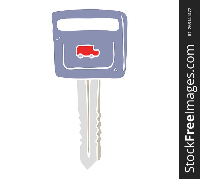 Flat Color Illustration Of A Cartoon Car Key