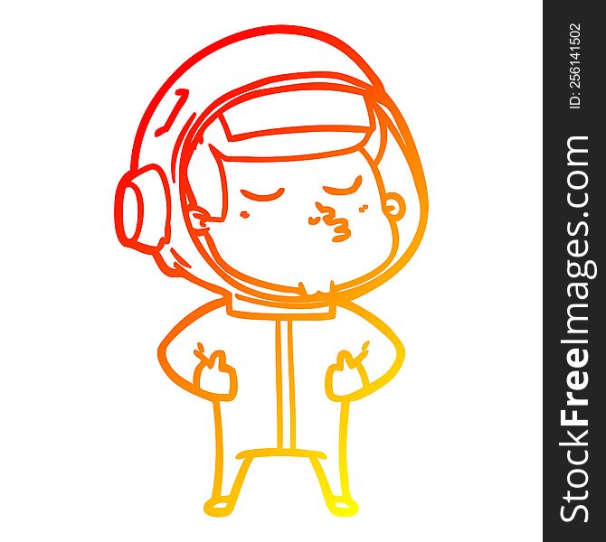 Warm Gradient Line Drawing Cartoon Confident Astronaut