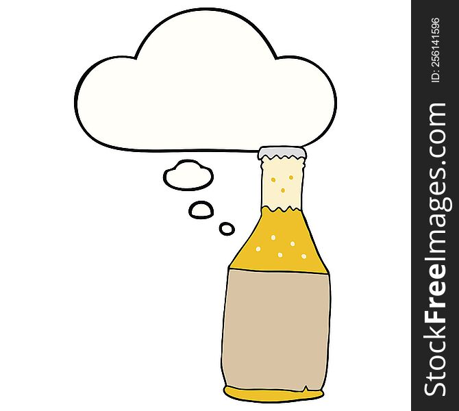 cartoon beer bottle with thought bubble. cartoon beer bottle with thought bubble