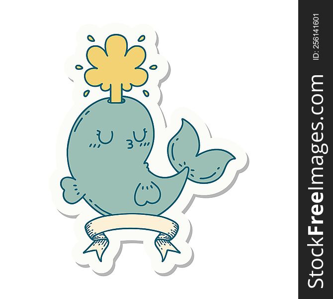 sticker of a tattoo style happy squirting whale character