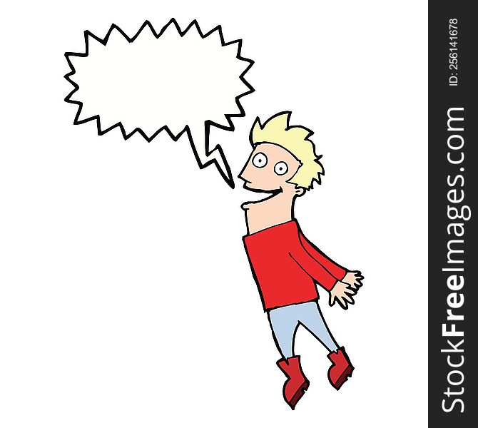 cartoon drenched man flying with speech bubble