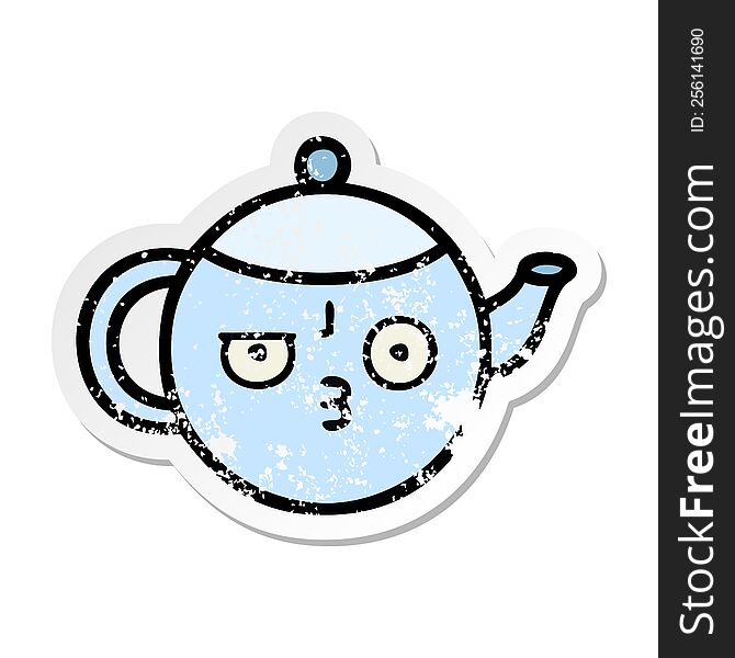 distressed sticker of a cute cartoon tea pot