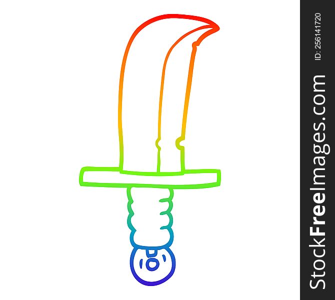 rainbow gradient line drawing cartoon of an old bronze sword