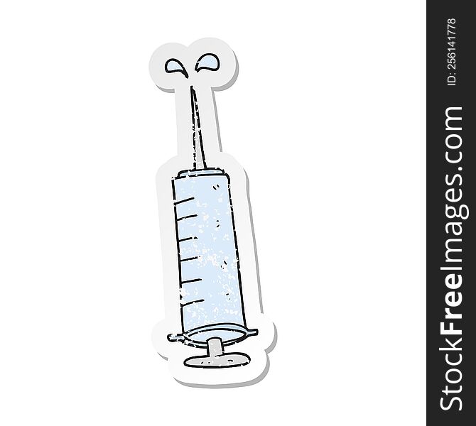 Retro Distressed Sticker Of A Cartoon Medical Needle