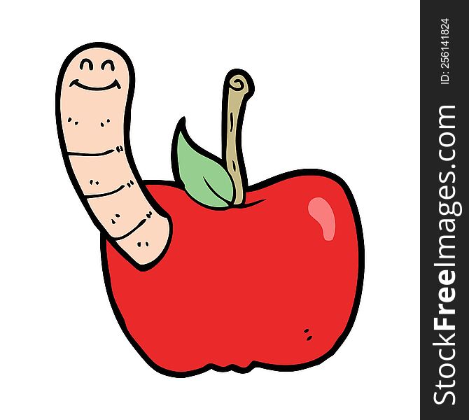 cartoon apple with worm