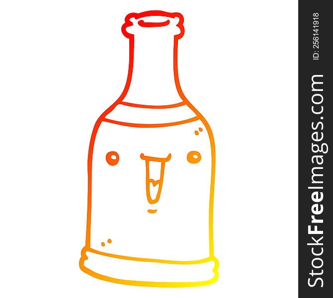Warm Gradient Line Drawing Cartoon Beer Bottle