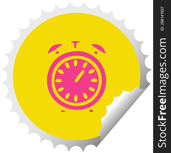 circular peeling sticker cartoon of a alarm clock