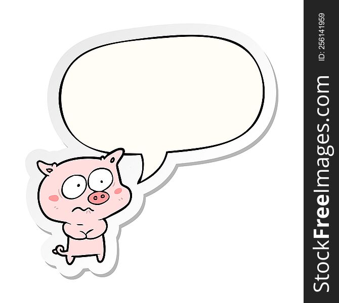 Cartoon Nervous Pig And Speech Bubble Sticker