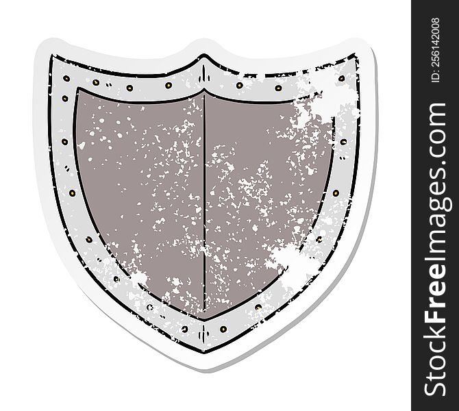distressed sticker of a cartoon shield