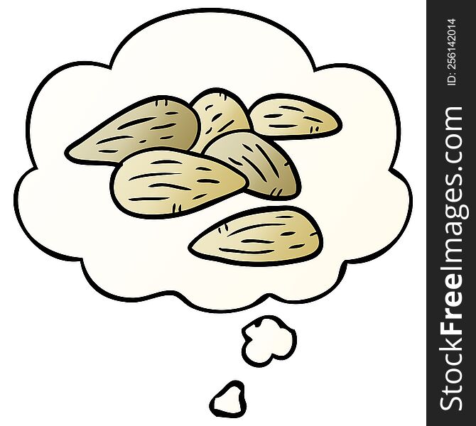cartoon almonds with thought bubble in smooth gradient style