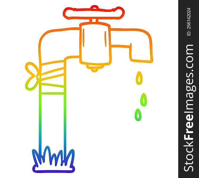 rainbow gradient line drawing of a cartoon old water tap