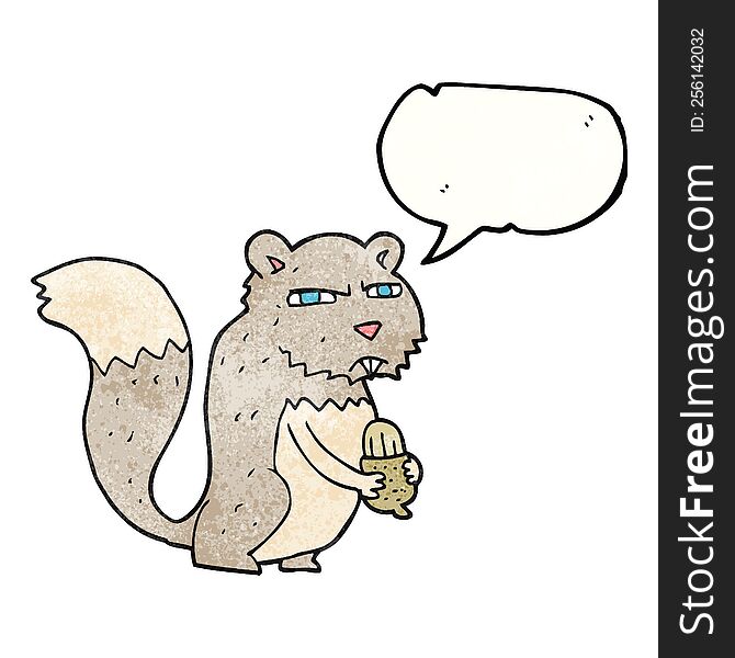 Speech Bubble Textured Cartoon Angry Squirrel With Nut