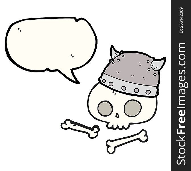 freehand drawn speech bubble cartoon viking helmet on skull