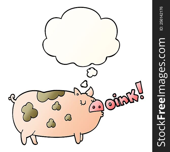 Cartoon Oinking Pig And Thought Bubble In Smooth Gradient Style