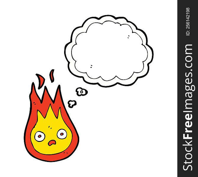 cartoon friendly fireball with thought bubble