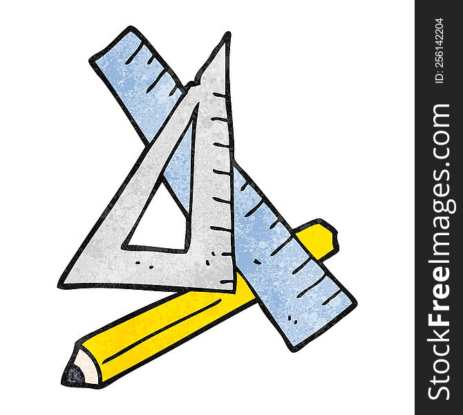 freehand textured cartoon pencil and ruler