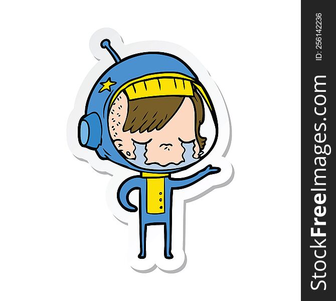 Sticker Of A Cartoon Crying Astronaut Girl