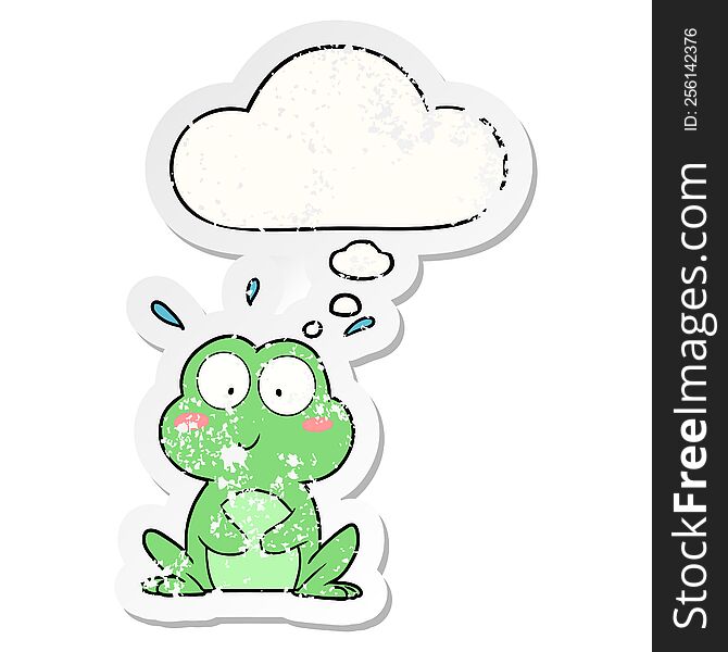Cute Cartoon Frog And Thought Bubble As A Distressed Worn Sticker