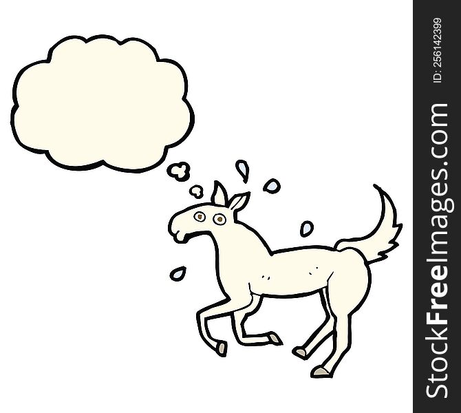 Cartoon Horse Sweating With Thought Bubble