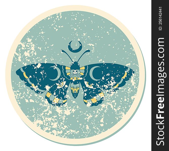 Distressed Sticker Tattoo Style Icon Of A Moth