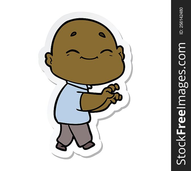 Sticker Of A Cartoon Happy Bald Man
