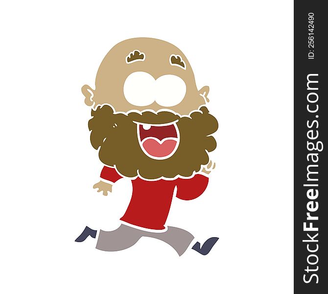 flat color style cartoon crazy happy man with beard running