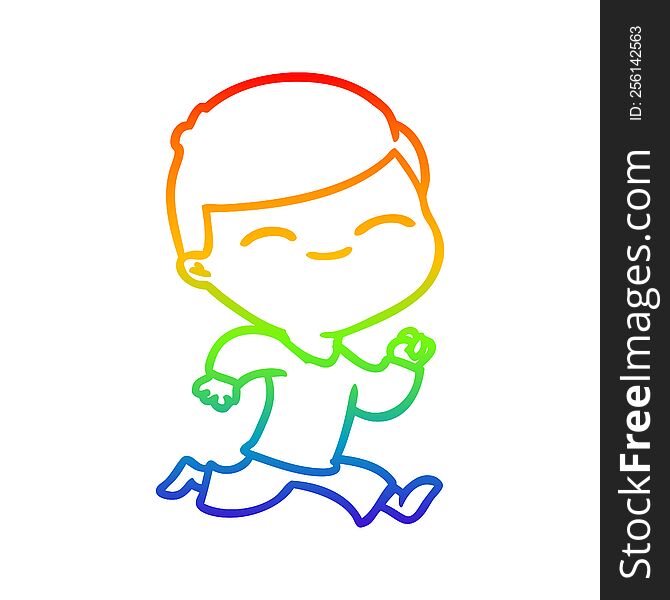 Rainbow Gradient Line Drawing Cartoon Smiling Boy Running