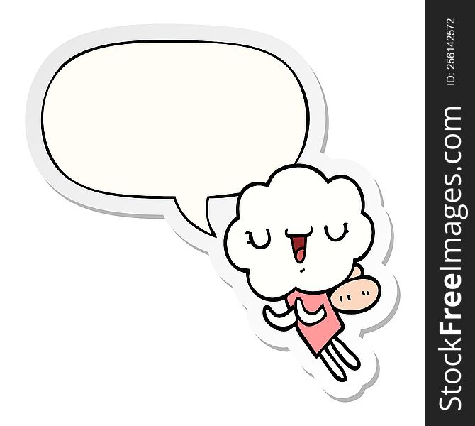 cute cartoon cloud head creature with speech bubble sticker
