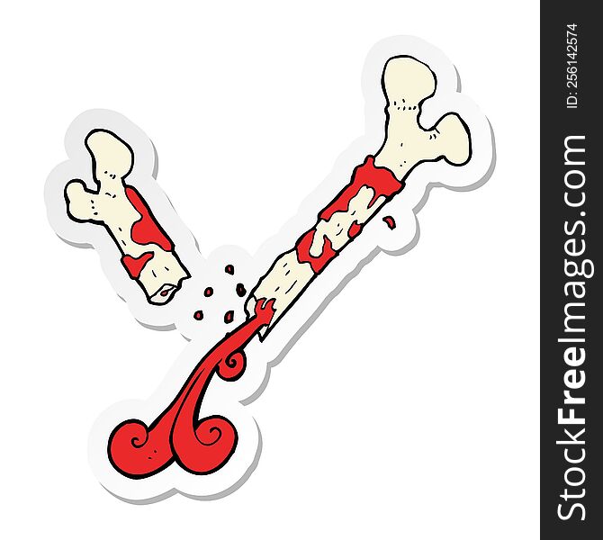 sticker of a gross broken bone cartoon