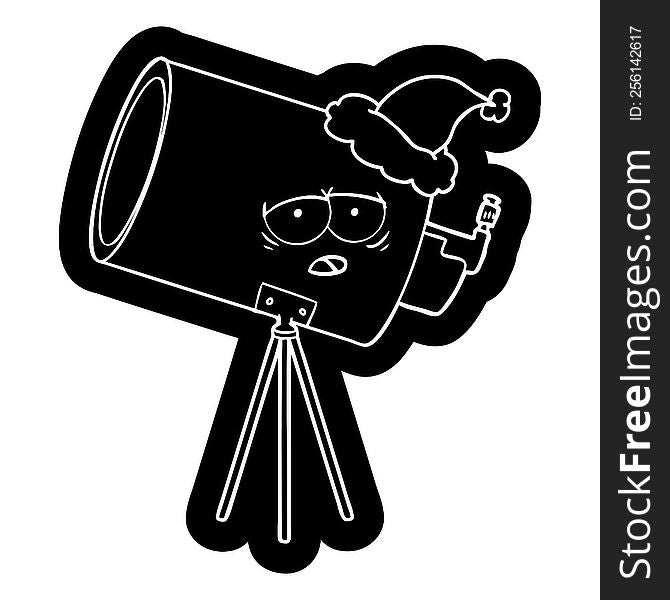 Cartoon Icon Of A Bored Telescope With Face Wearing Santa Hat