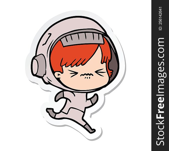 Sticker Of A Cartoon Space Girl Running