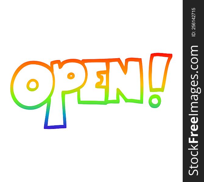 rainbow gradient line drawing of a cartoon open sign