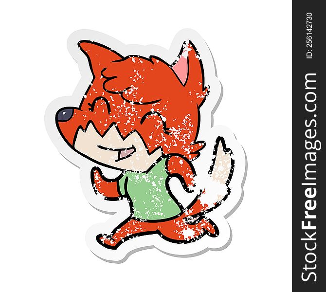 Distressed Sticker Of A Happy Cartoon Fox