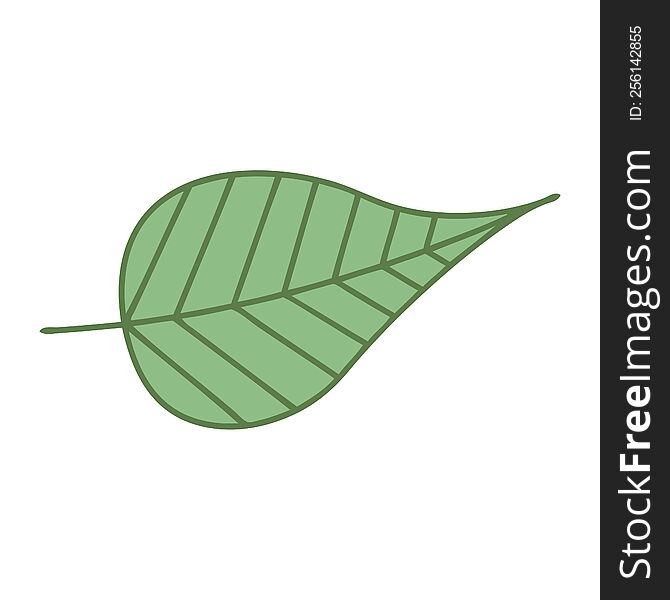 flat color retro cartoon of a green leaf