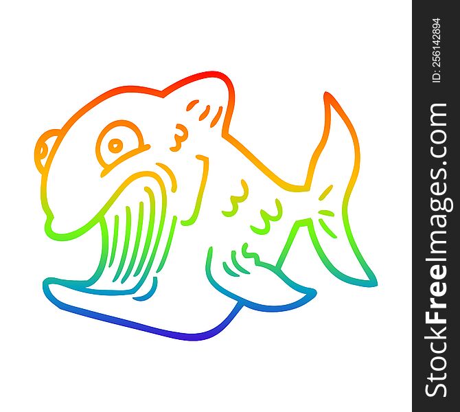 Rainbow Gradient Line Drawing Funny Cartoon Fish