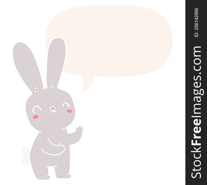 Cute Cartoon Rabbit And Speech Bubble In Retro Style