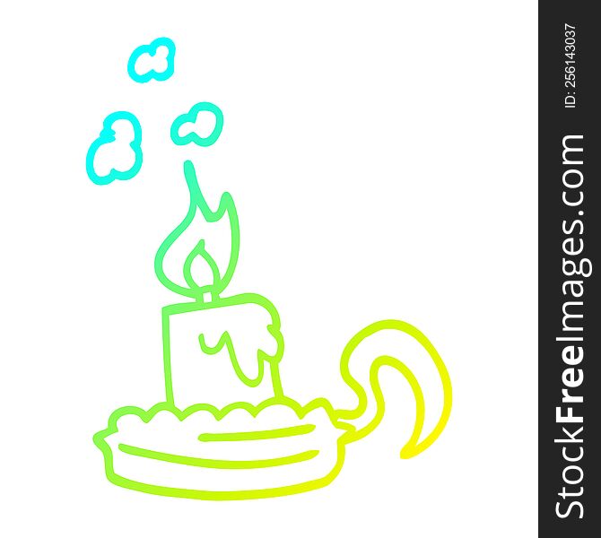 cold gradient line drawing of a cartoon candle in candleholder