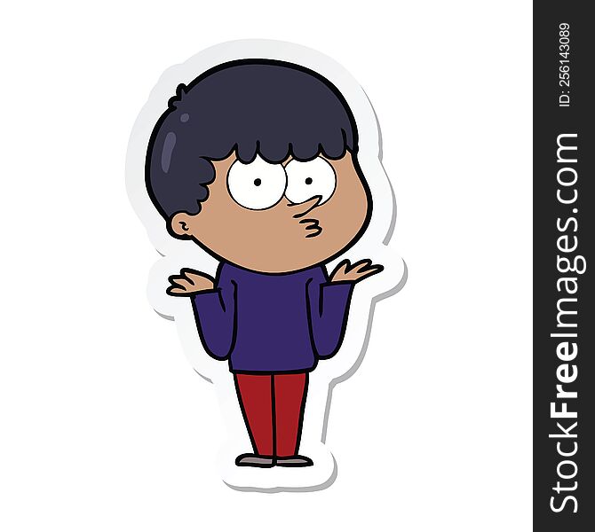 sticker of a cartoon curious boy shrugging shoulders