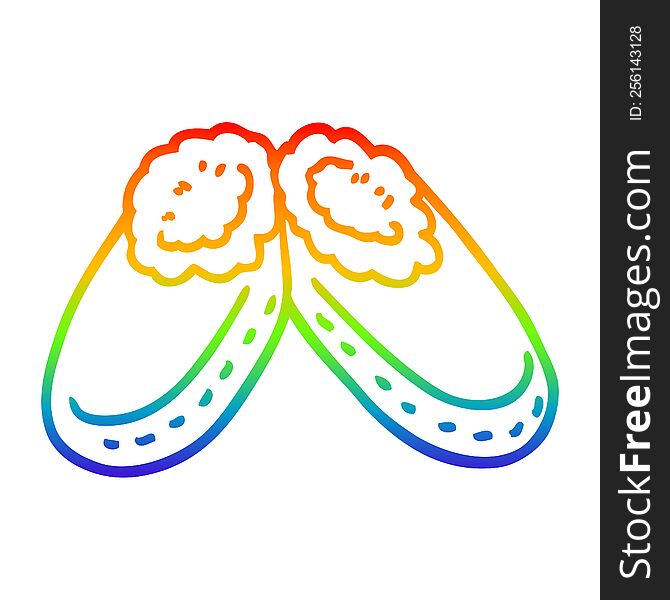 rainbow gradient line drawing of a cartoon comfy slippers