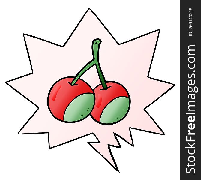 Cartoon Cherries And Speech Bubble In Smooth Gradient Style