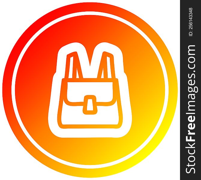 school satchel circular icon with warm gradient finish. school satchel circular icon with warm gradient finish