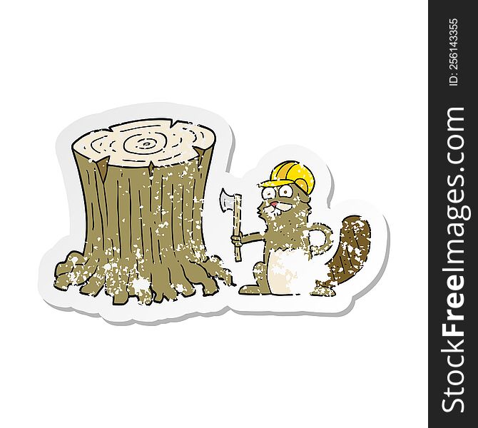 Retro Distressed Sticker Of A Cartoon Beaver
