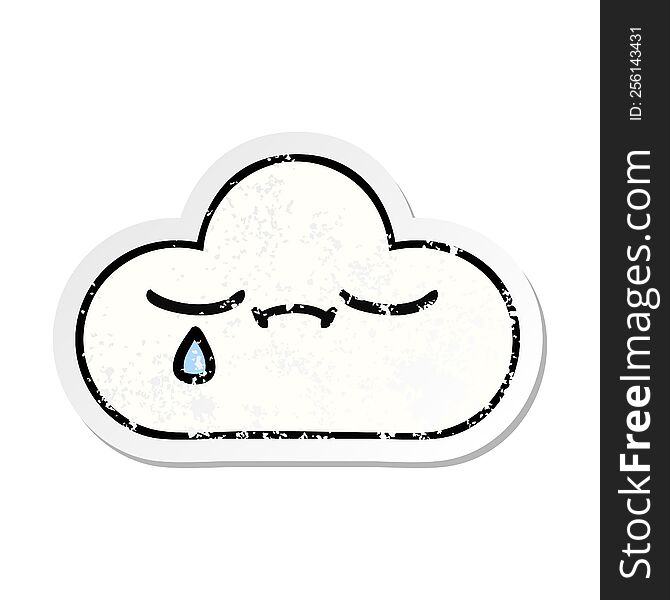 distressed sticker of a cute cartoon sad cloud