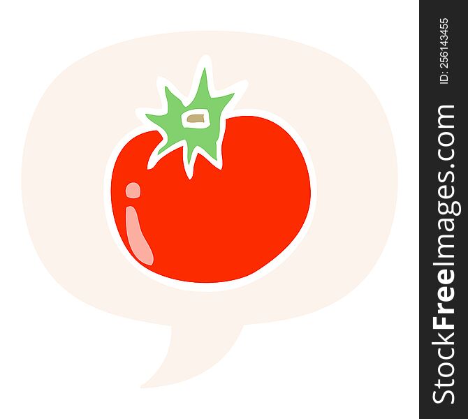 Cartoon Tomato And Speech Bubble In Retro Style